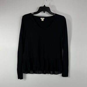 J. Crew Black Long Sleeve Ruffle Hem Top 100% Cotton